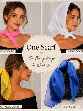 Vintage Style Sheer Chiffon Scarf 21" Square Hair Neck Purse 12 Colors - Hey Viv